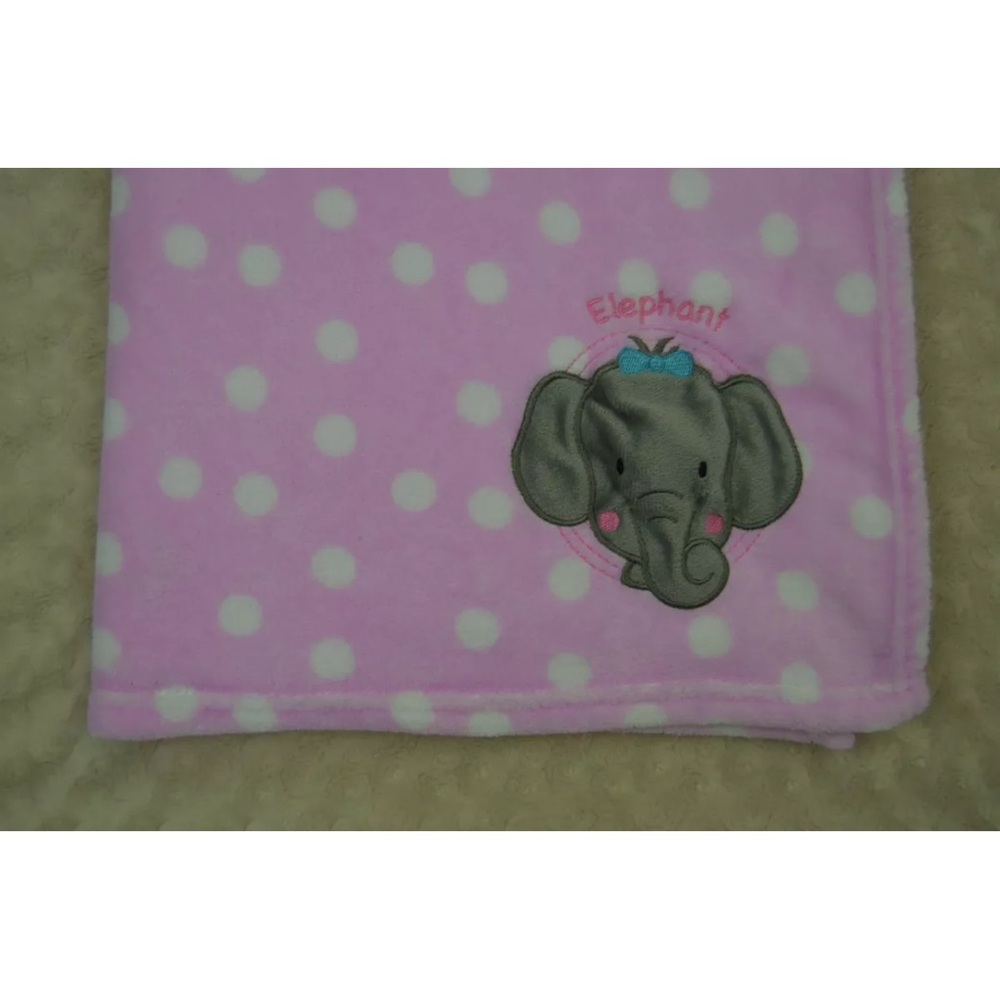 SL Home Fashions Elephant Baby Blanket Pink White Polka Dots Gray Blue Bow S.L.